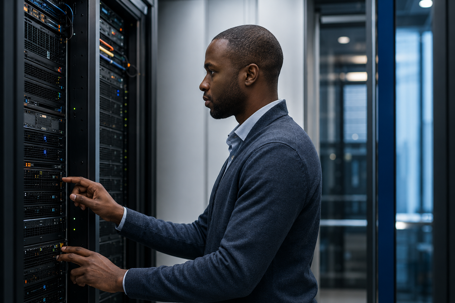 Un expert CYBERSAS devant des serveurs
